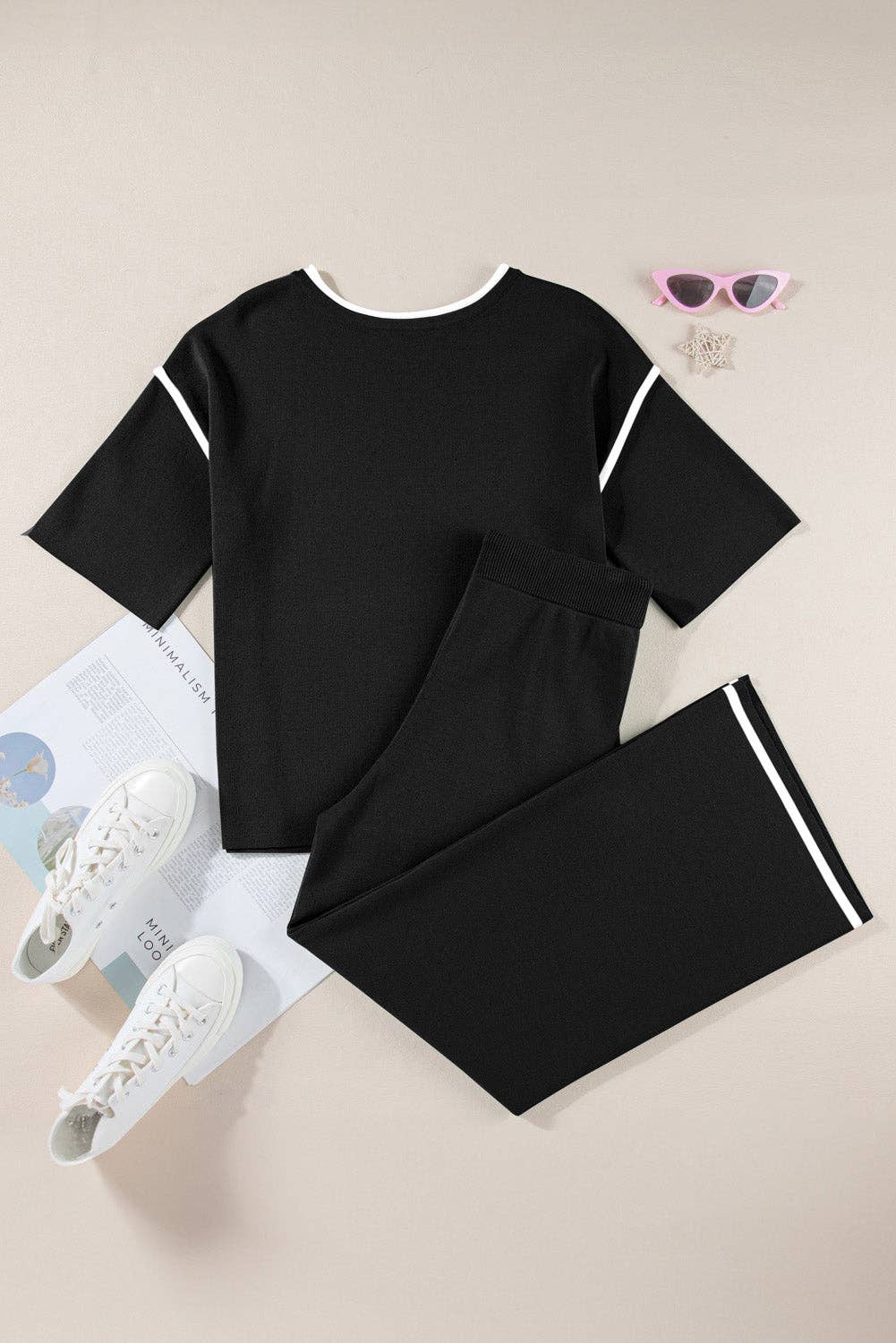 Contrast Trim Top And Pants Set
