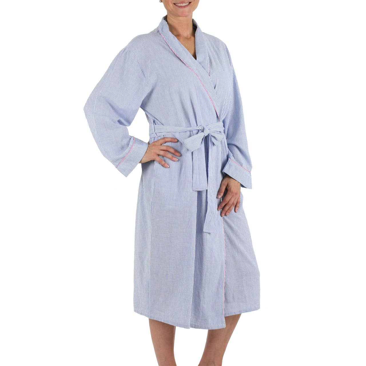 Blue Seersucker-Pink Robe