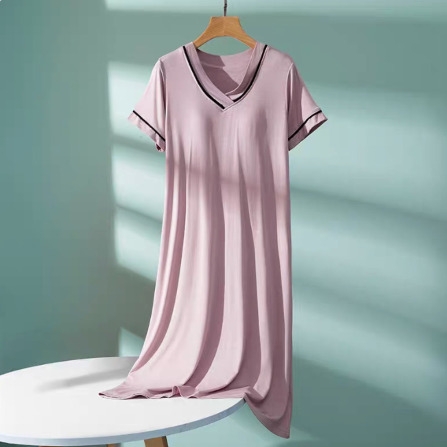 Black Built-in Bra Modal Pajama Dress