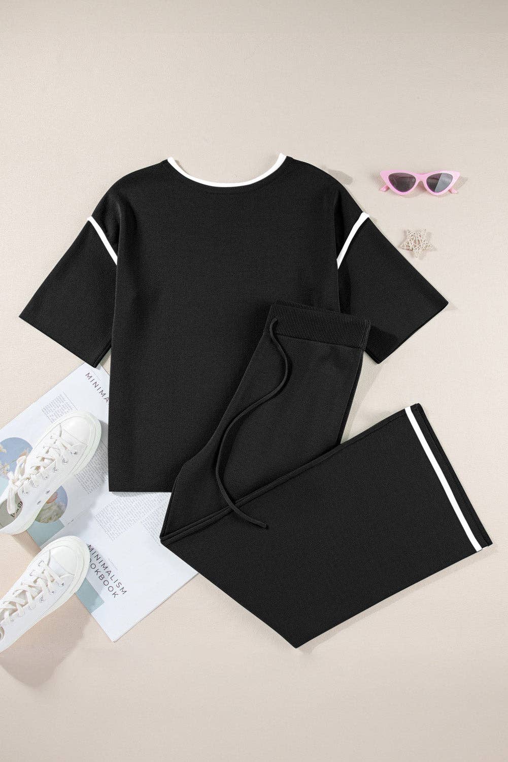 Contrast Trim Top And Pants Set
