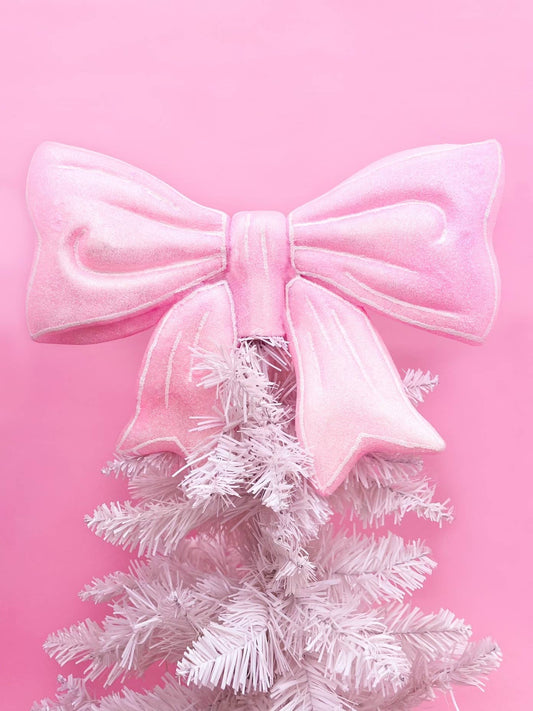 Pink Glitter Bow Christmas Tree Topper 