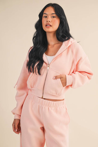 Cozy Fleece Oversized Crop Full Zip Hoodie