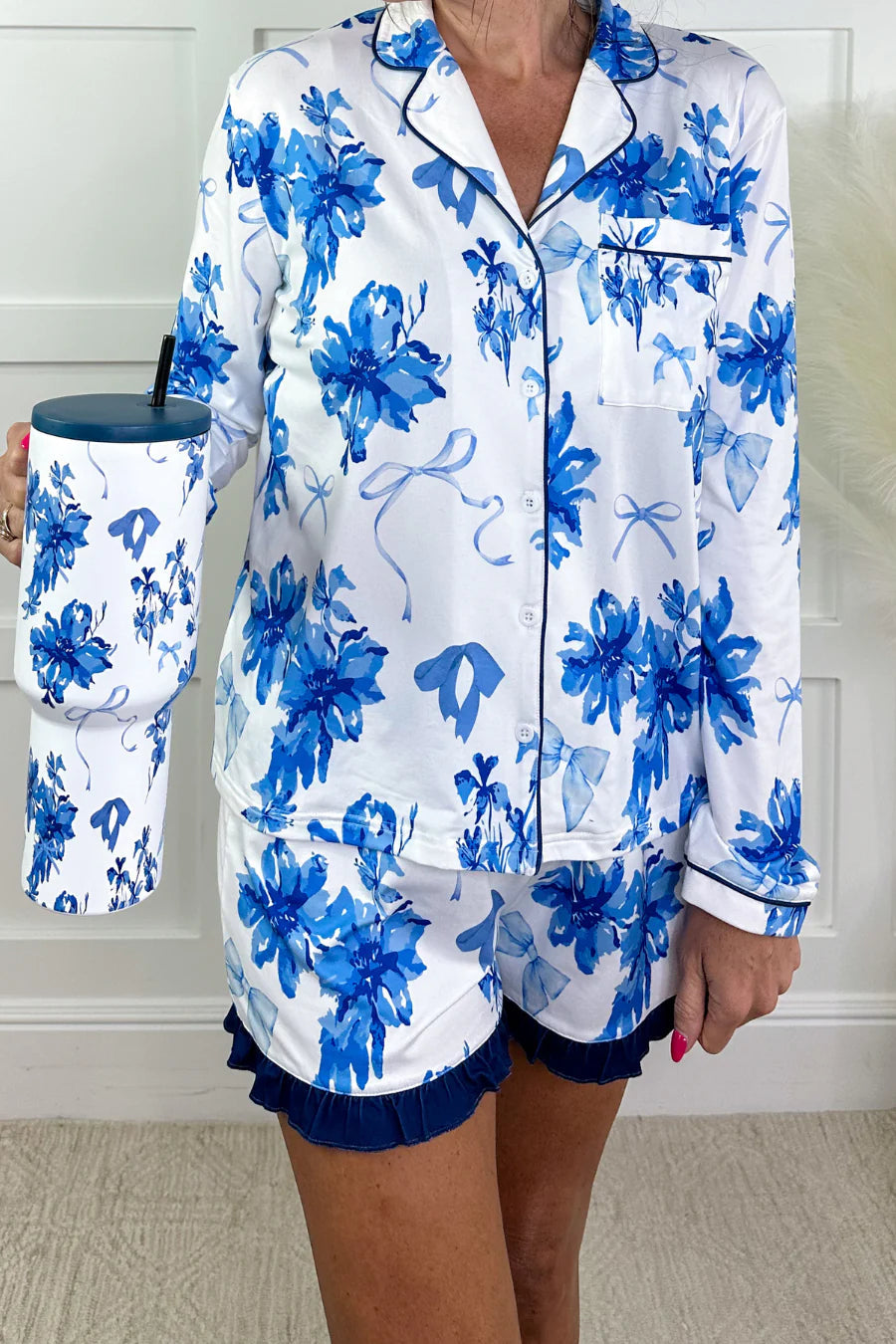 Blue Blossom Bow Pajama Set