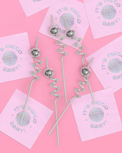 Reusable Teal Disco Party Swirly Straws