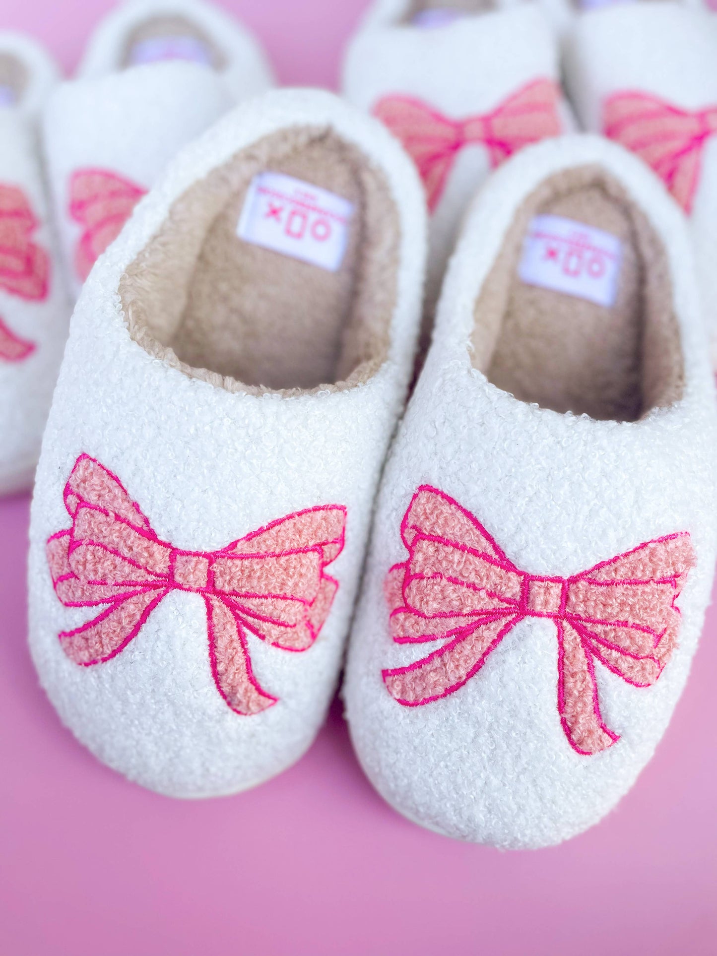 Adult Pink Bow Slippers