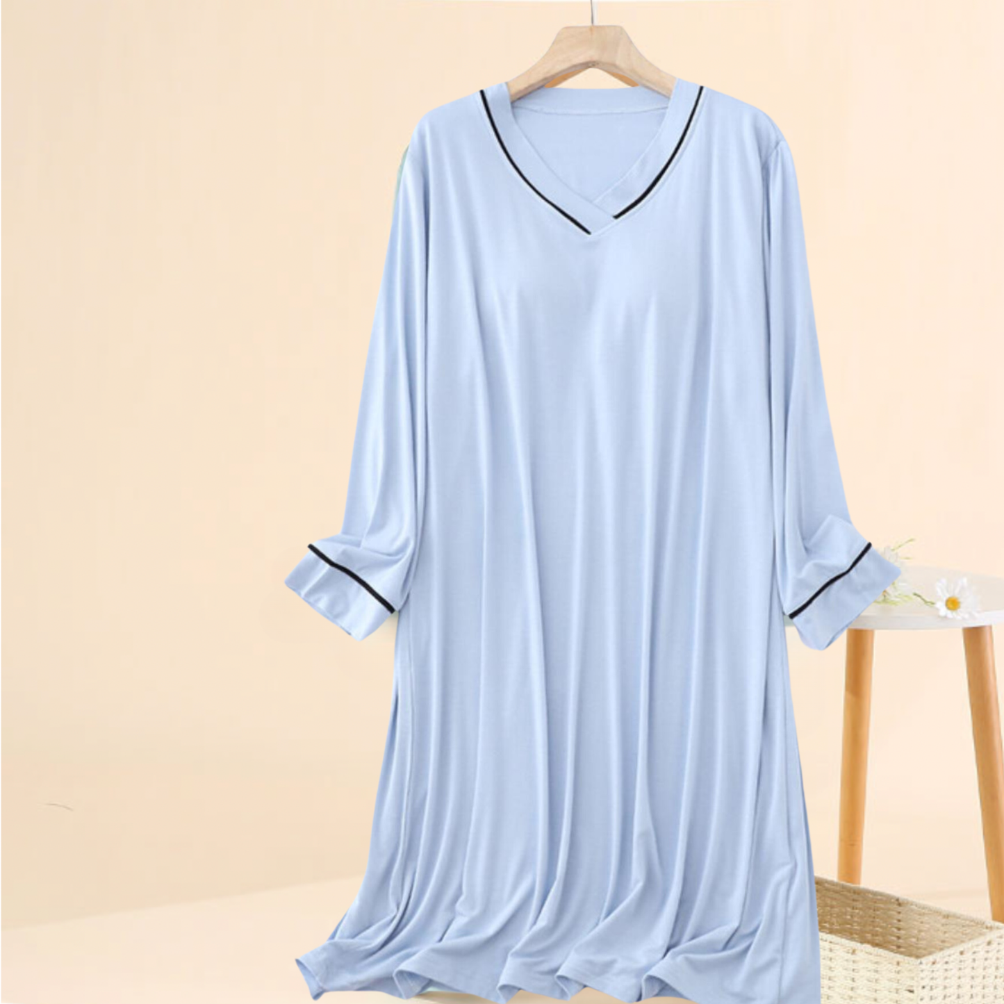 Blue Built-in Bra V-neck Sleep Dress