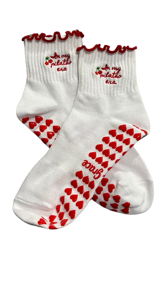 "In my pilates era" Pilates grip sock with heart grips