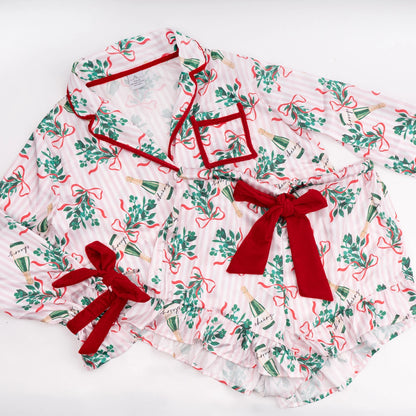 Mistletoast Satin Ruffle Short Pj Set