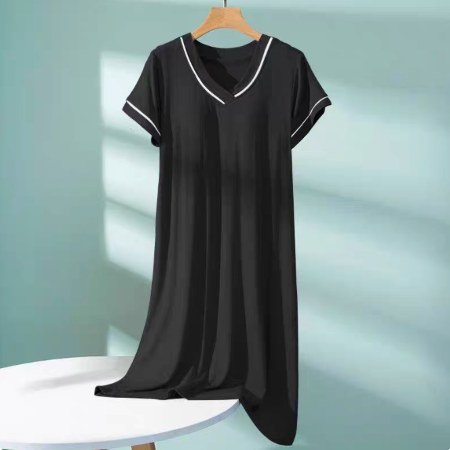 Black Built-in Bra Modal Pajama Dress