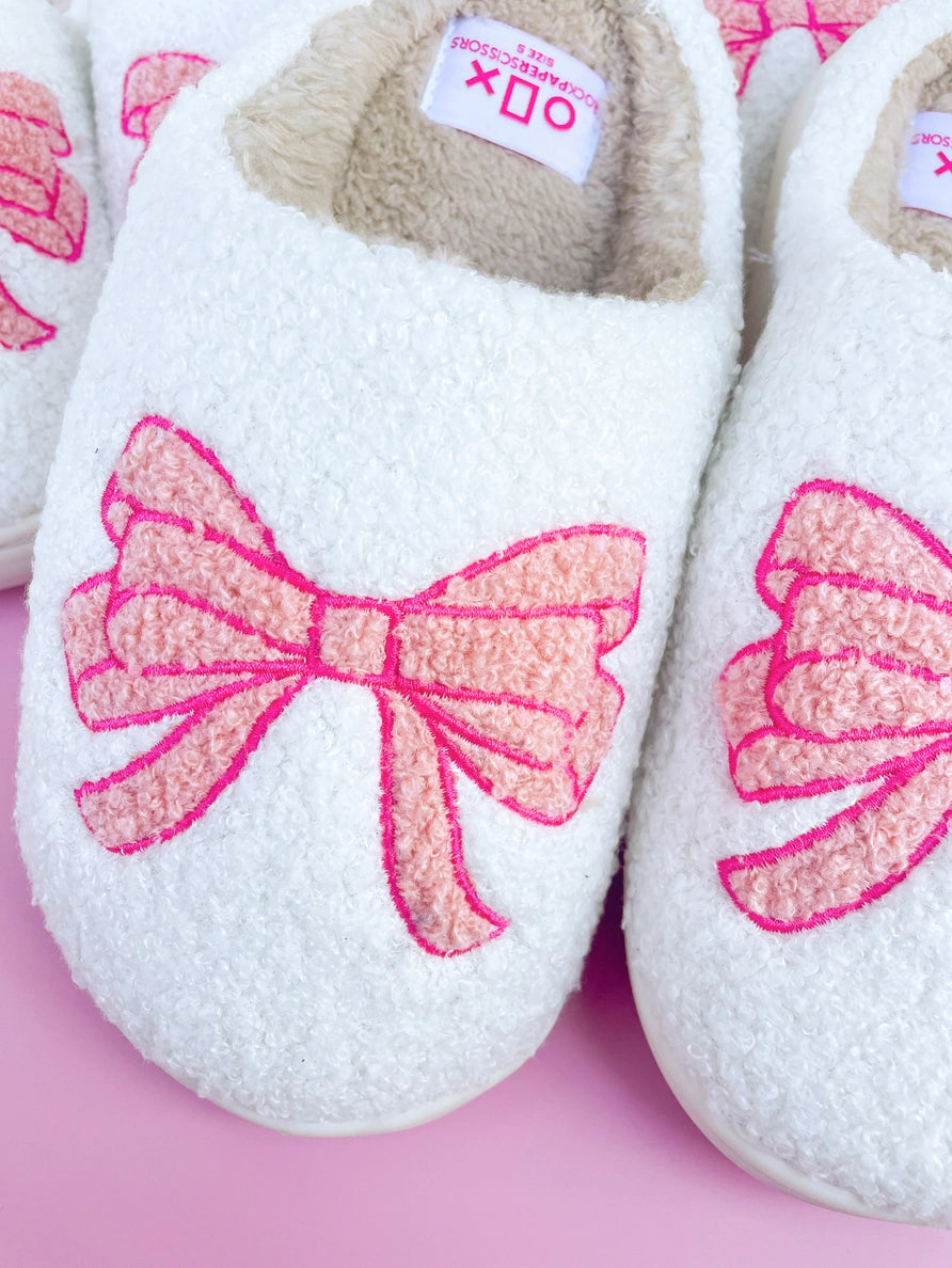 Adult Pink Bow Slippers