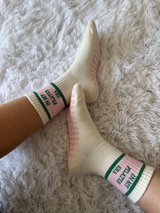 In my Pilates era retro pink & green grip sock