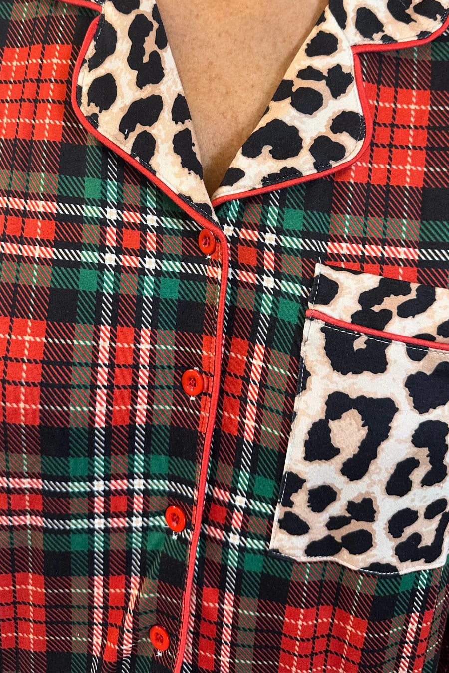 Plaid Leopard Ruffle Set