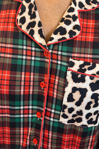 Plaid Leopard Ruffle Set