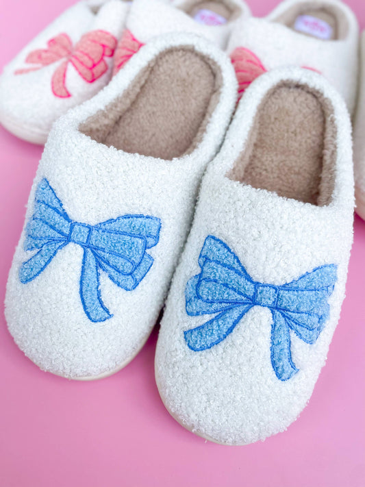 Adult Blue Bow Slippers