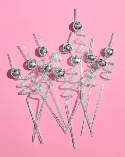 Reusable Teal Disco Party Swirly Straws