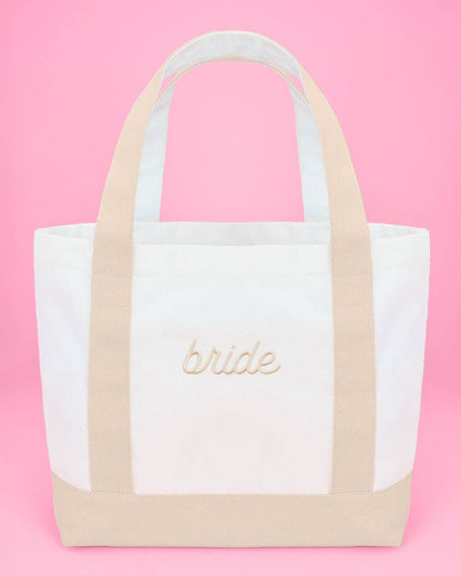 Beige Bride Embroidered Tote Bag
