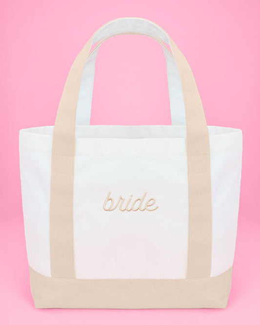 Beige Bride Embroidered Tote Bag