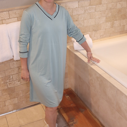 Blue Built-in Bra V-neck Sleep Dress