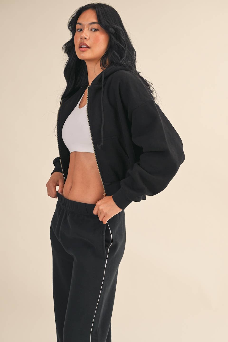 Cozy Fleece Oversized Crop Full Zip Hoodie