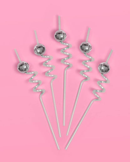Reusable Teal Disco Party Swirly Straws